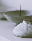 matt white ceramic incense bowl holder, artisan made in the UK