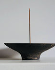 Incense Holder. Raw Black Stoneware Incense Bowl, Cloud Glaze.