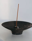 Incense Holder. Raw Black Stoneware Incense Bowl, Cloud Glaze.