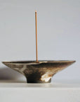 Incense Holder. Raw Black Stoneware Incense Bowl, Cloud Glaze.