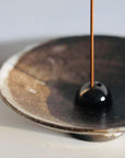 Incense Holder. Raw Black Stoneware Incense Bowl, Cloud Glaze.