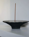 Incense Holder. Raw Black Stoneware Incense Bowl, Cloud Glaze.