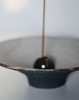 Incense Holder. Raw Black Stoneware Incense Bowl, Cloud Glaze.