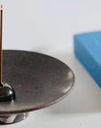 Incense Holder. Raw Black Stoneware Incense Bowl, Cloud Glaze.