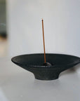 Incense Holder. Raw Black Stoneware Incense Bowl, Cloud Glaze.