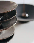 Incense Holder. Raw Black Stoneware Incense Bowl, Cloud Glaze.