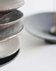 Incense Holder. Raw Black Stoneware Incense Bowl, Cloud Glaze.