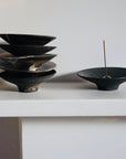 Incense Holder. Raw Black Stoneware Incense Bowl, Cloud Glaze.