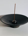 Incense Holder. Raw Black Stoneware Incense Bowl, Cloud Glaze.
