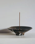 Incense Holder. Raw Black Stoneware Incense Bowl, Cloud Glaze.