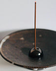 Incense Holder. Raw Black Stoneware Incense Bowl, Cloud Glaze.