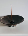 Incense Holder. Raw Black Stoneware Incense Bowl, Cloud Glaze.