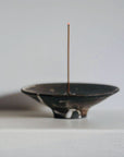 Incense Holder. Raw Black Stoneware Incense Bowl, Cloud Glaze.