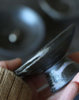 Blue Kumo Incense Chalice Holder. Artisan Made black stoneware