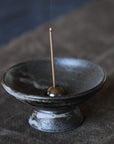 Blue Kumo Incense Chalice Holder. Artisan Made black stoneware