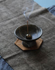 Blue Kumo Incense Chalice Holder. Artisan Made black stoneware