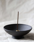 artisan incense holder in anthracite terracotta clay