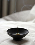 artisan incense holder in grey anthracite clay, handmade pottery. UK made