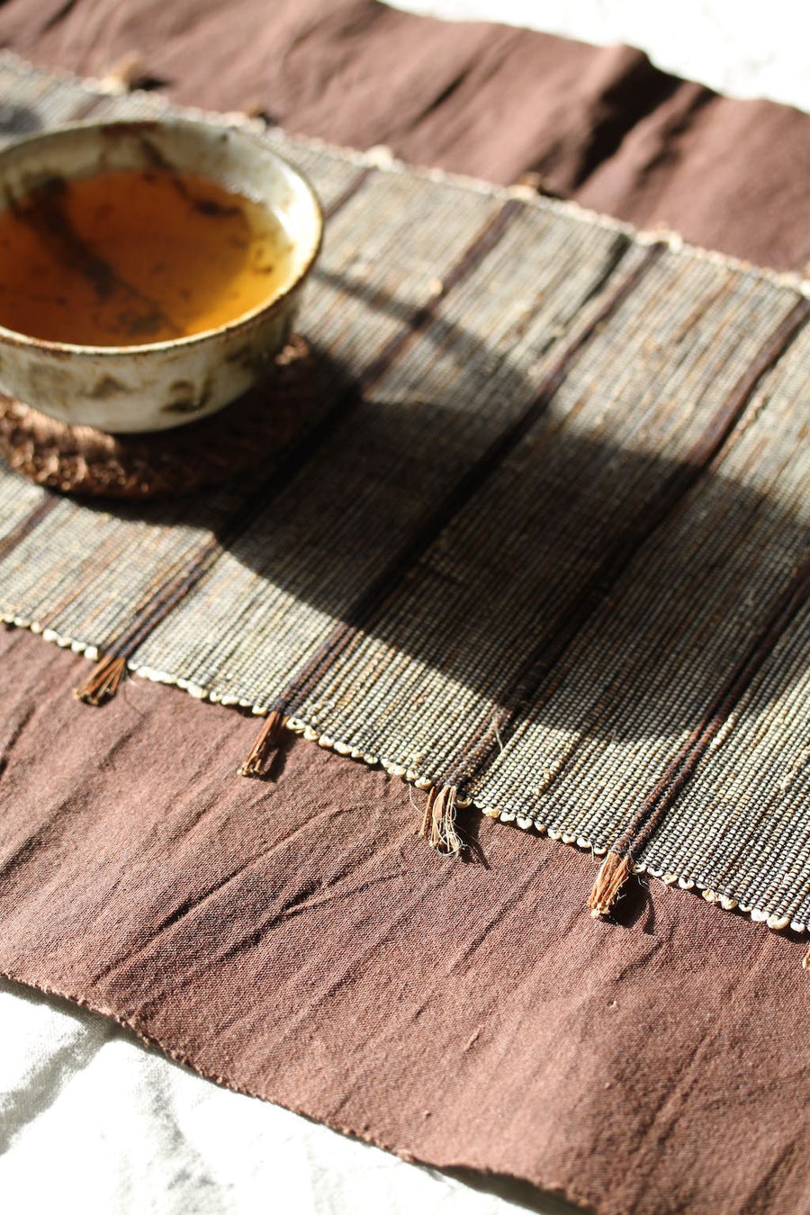 Chabu Natural Fibre Table Runner | Redish Brown Plant Dye Table Runner for Tea Ceremony ~ Red Earth