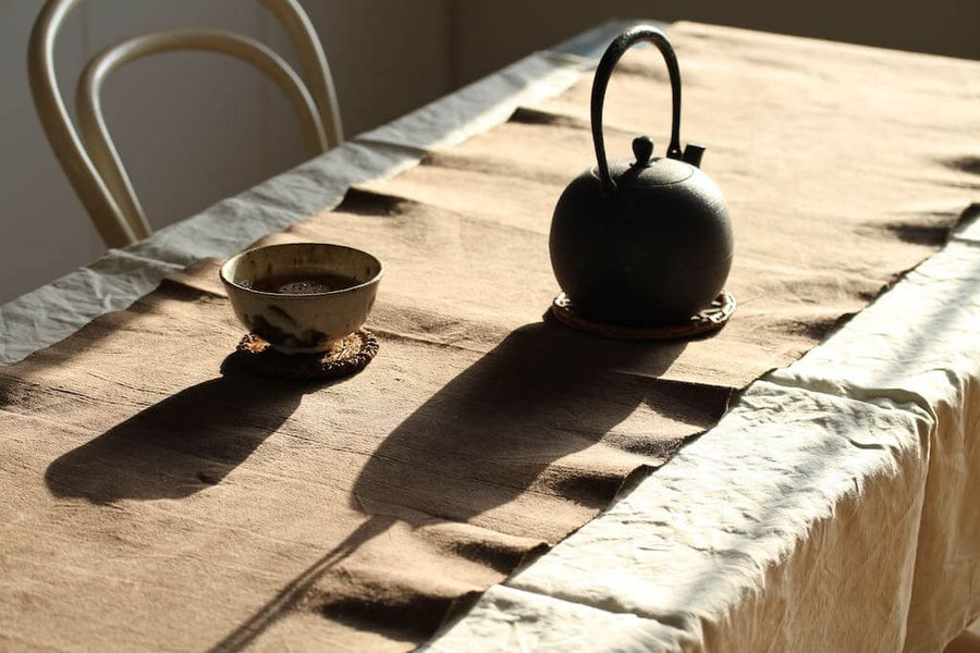 Chabu Natural Fibre Table Runner | Light Tea Brown Plant Dye Table Runner for Tea Ceremony ~ Cha