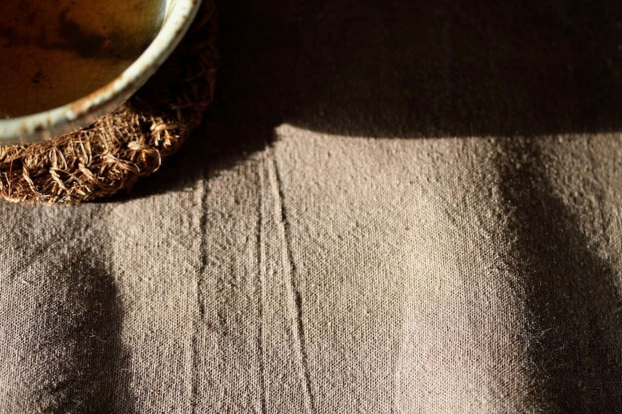 Chabu Natural Fibre Table Runner | Light Tea Brown Plant Dye Table Runner for Tea Ceremony ~ Cha