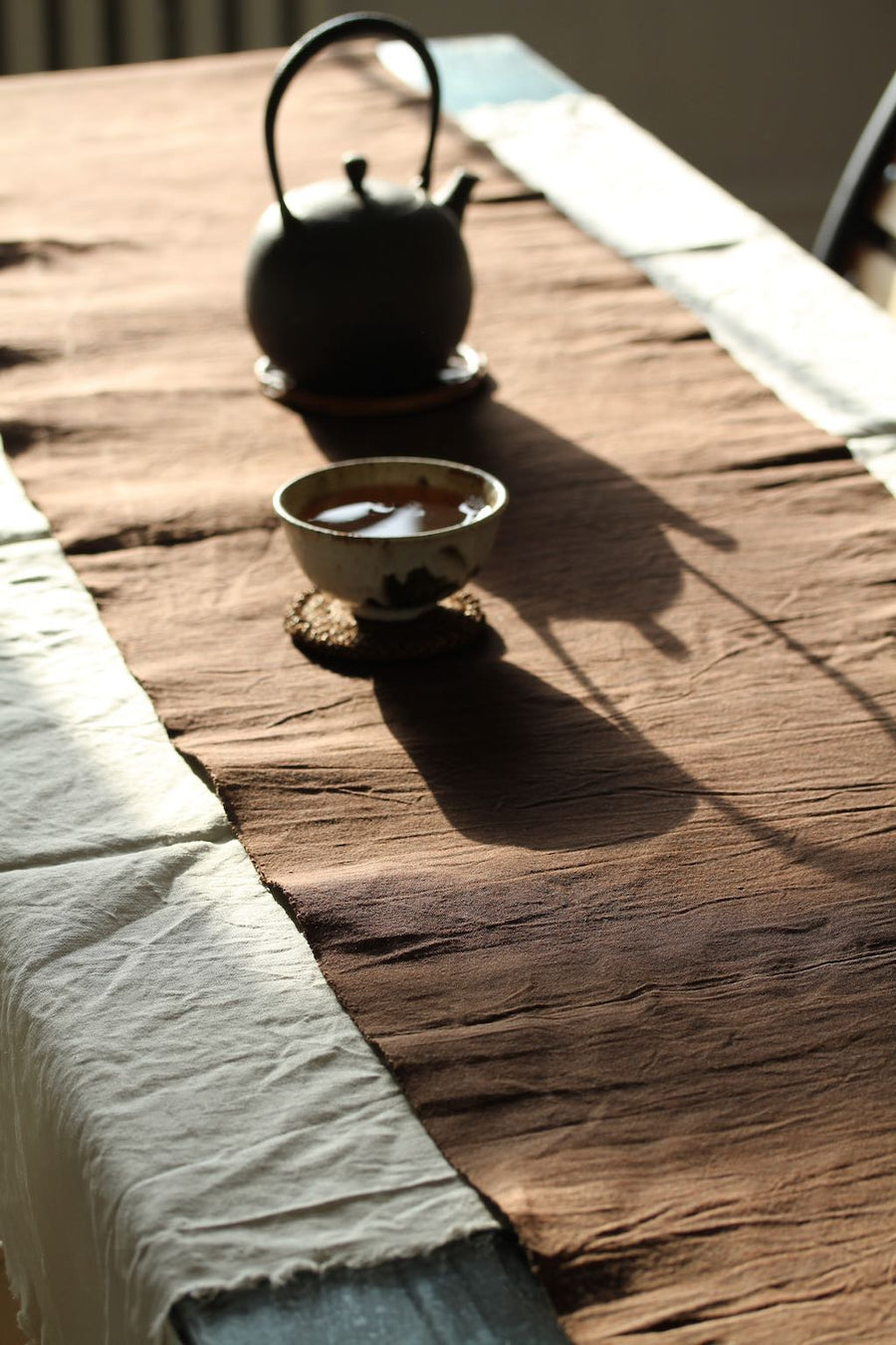 Chabu Natural Fibre Table Runner | Redish Brown Plant Dye Table Runner for Tea Ceremony ~ Red Earth