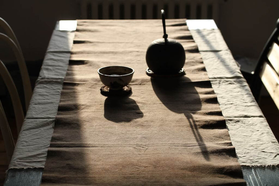 Chabu Natural Fibre Table Runner | Light Tea Brown Plant Dye Table Runner for Tea Ceremony ~ Cha