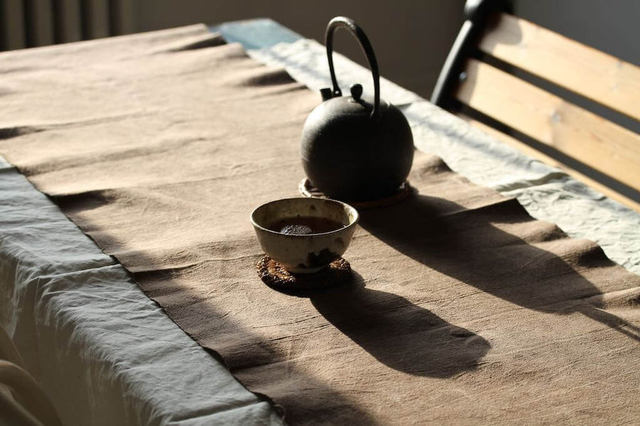 Chabu Natural Fibre Table Runner | Light Tea Brown Plant Dye Table Runner for Tea Ceremony ~ Cha