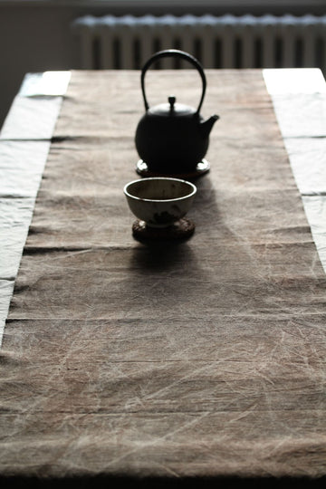 Chabu Natural Fibre Table Runner | Greyish Brown Plant Dye Table Runner for Tea Ceremony ~ Cranes Beak