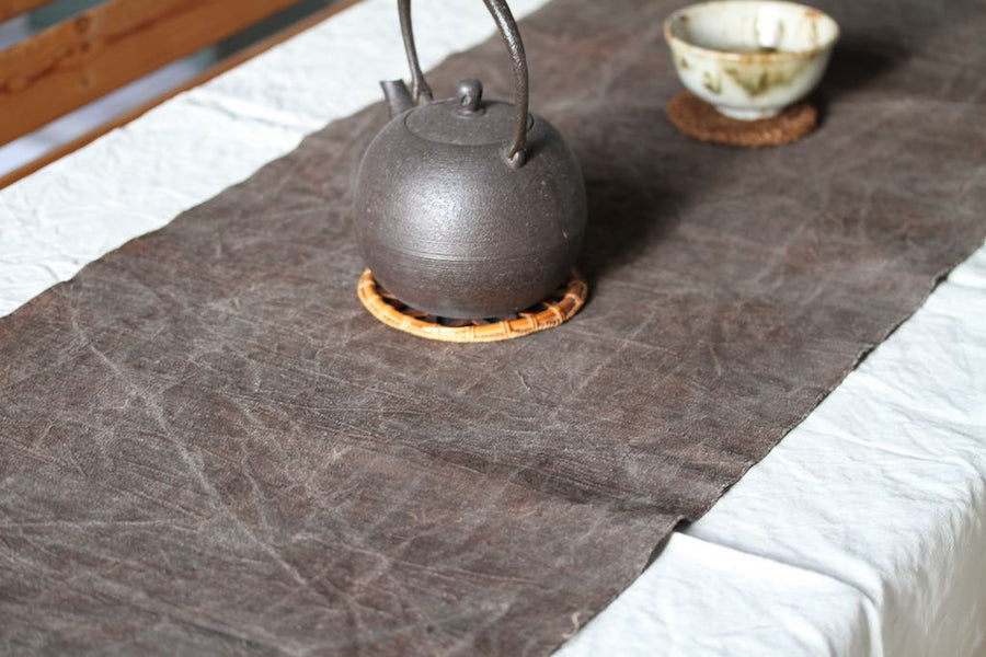 Chabu Natural Fibre Table Runner | Greyish Brown Plant Dye Table Runner for Tea Ceremony ~ Cranes Beak