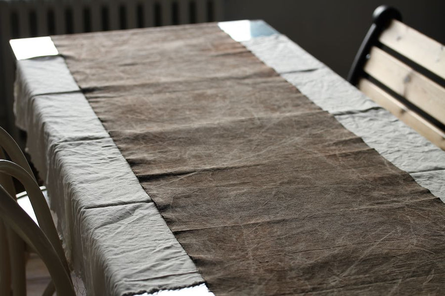 Chabu Natural Fibre Table Runner | Greyish Brown Plant Dye Table Runner for Tea Ceremony ~ Cranes Beak