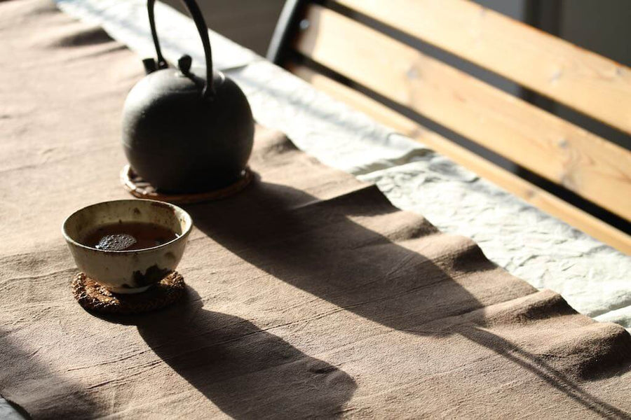 Chabu Natural Fibre Table Runner | Light Tea Brown Plant Dye Table Runner for Tea Ceremony ~ Cha