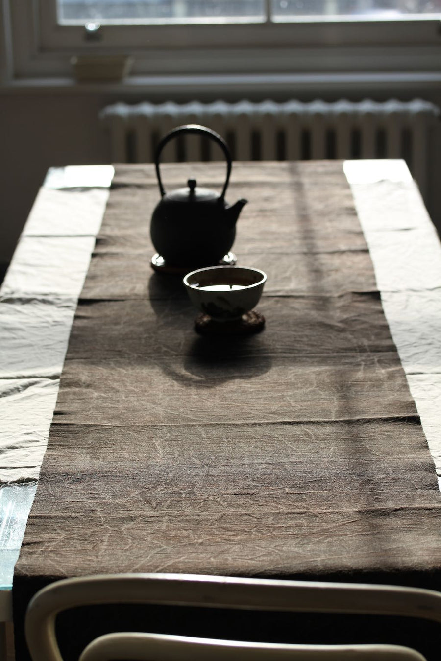 Chabu Natural Fibre Table Runner | Dark Brown Plant Dye Table Cover for Tea Ceremony ~ Ancient Mountain