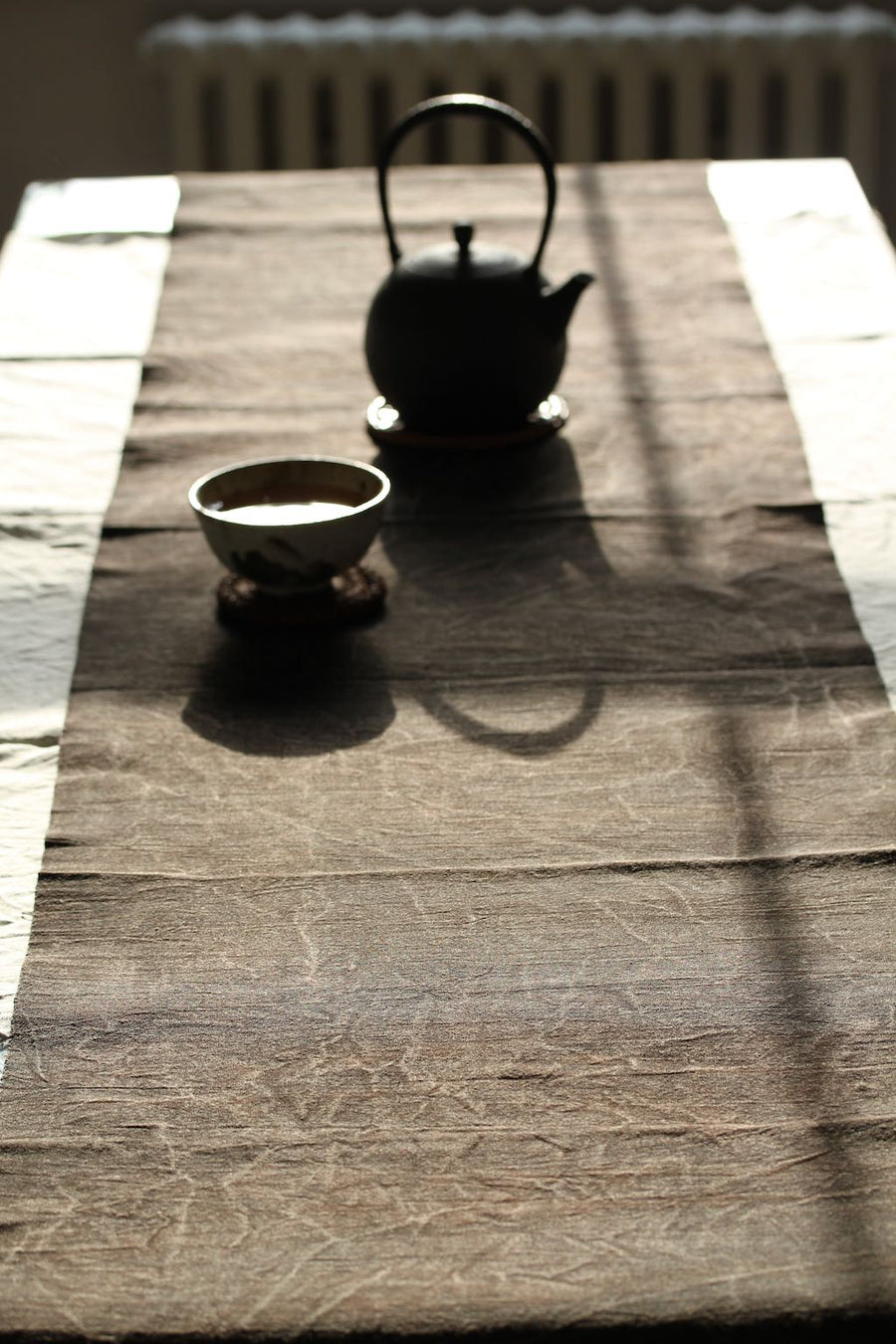Chabu Natural Fibre Table Runner | Dark Brown Plant Dye Table Cover for Tea Ceremony ~ Ancient Mountain