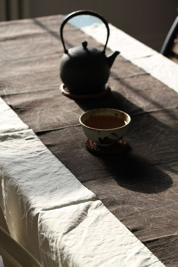 Chabu Natural Fibre Table Runner | Dark Brown Plant Dye Table Cover for Tea Ceremony ~ Ancient Mountain
