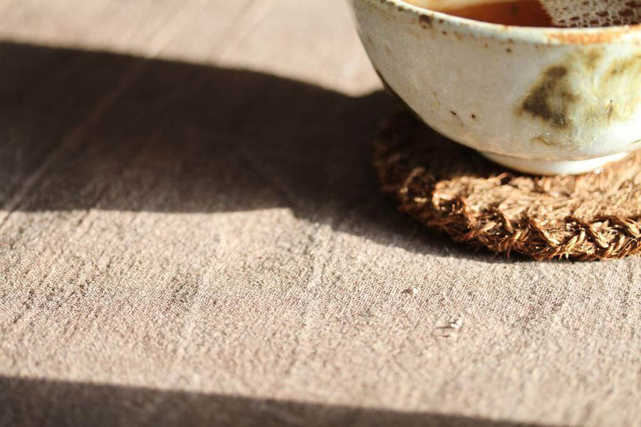 Chabu Natural Fibre Table Runner | Light Tea Brown Plant Dye Table Runner for Tea Ceremony ~ Cha