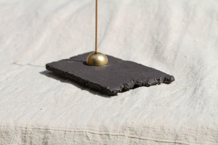 Raw Black Stoneware Flat Rectangle Incense Holder