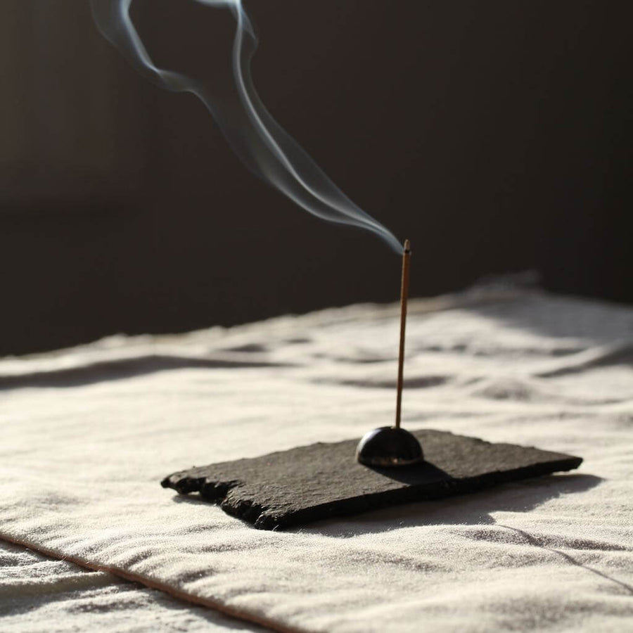Raw Black Stoneware Flat Rectangle Incense Holder