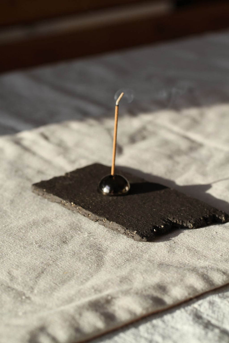 Raw Black Stoneware Flat Rectangle Incense Holder