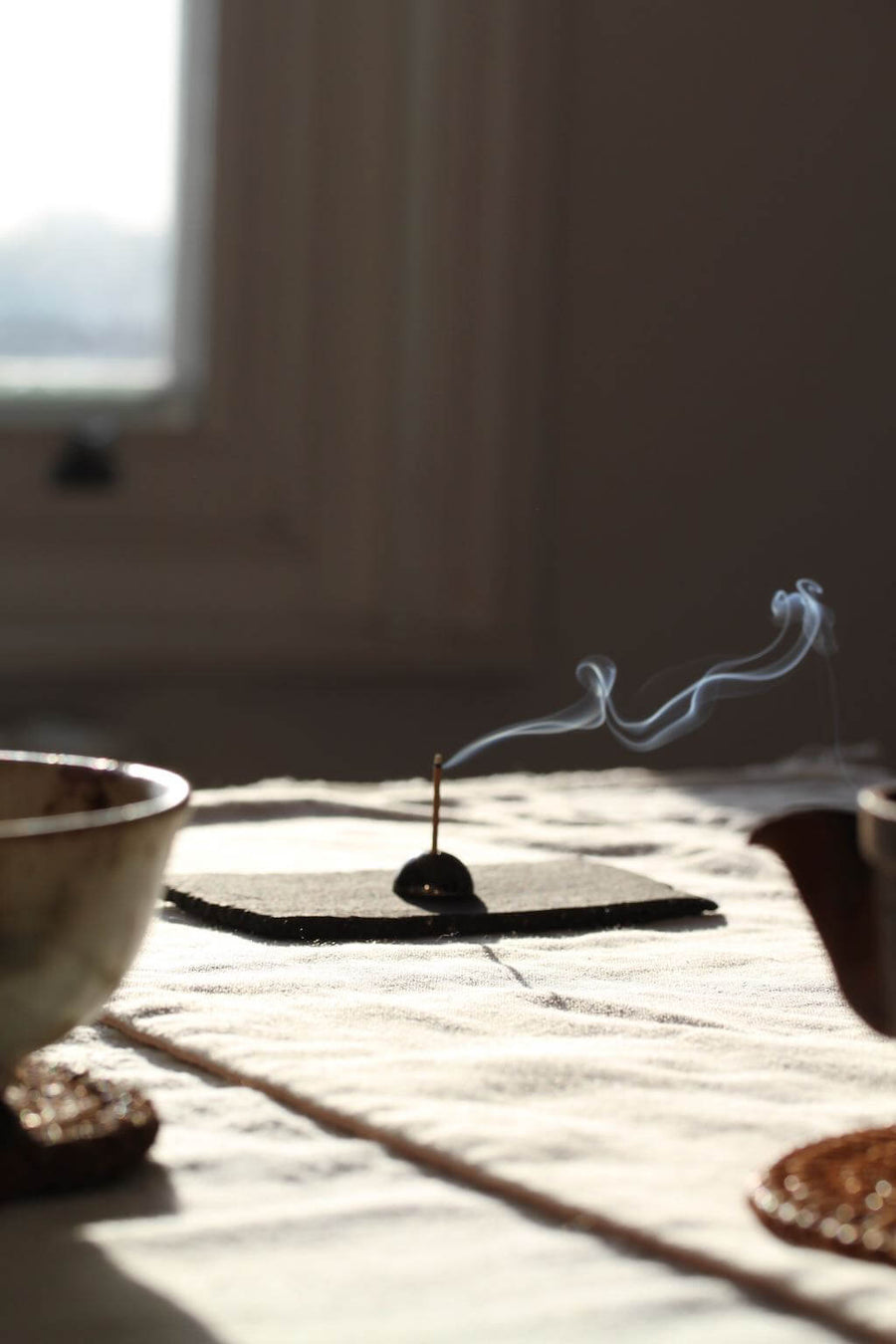 Raw Black Stoneware Flat Rectangle Incense Holder