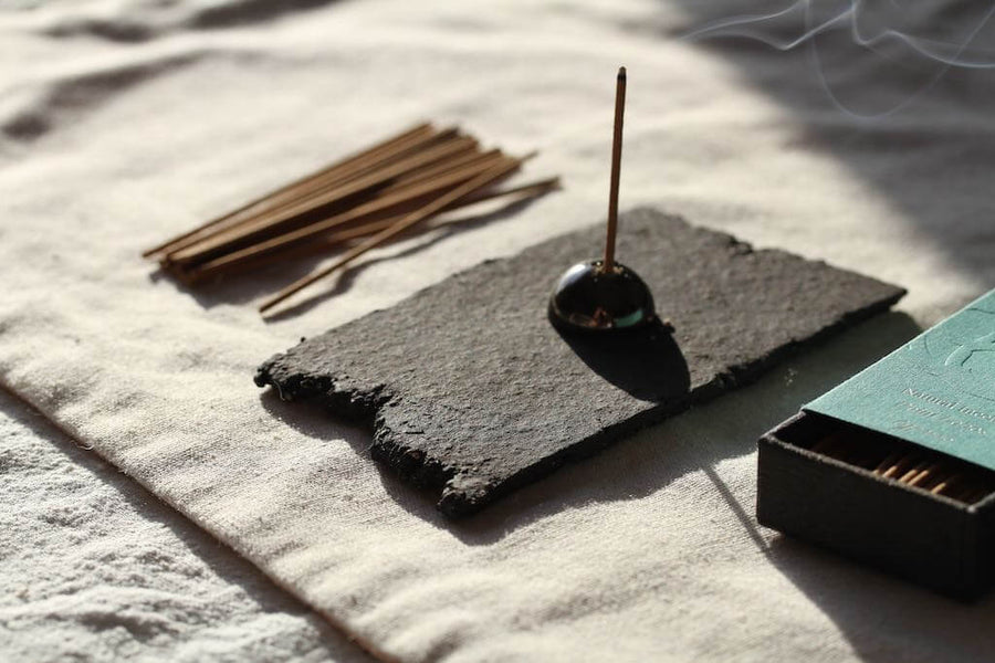 Raw Black Stoneware Flat Rectangle Incense Holder