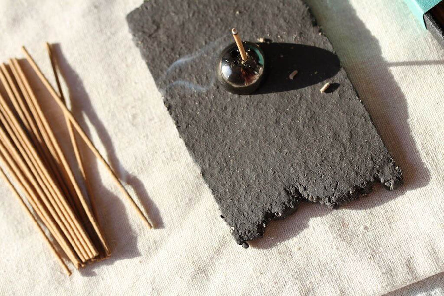 Raw Black Stoneware Flat Rectangle Incense Holder