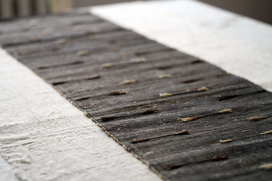 Chabu Table Runner. Hand loomed natural fibres. Reeds