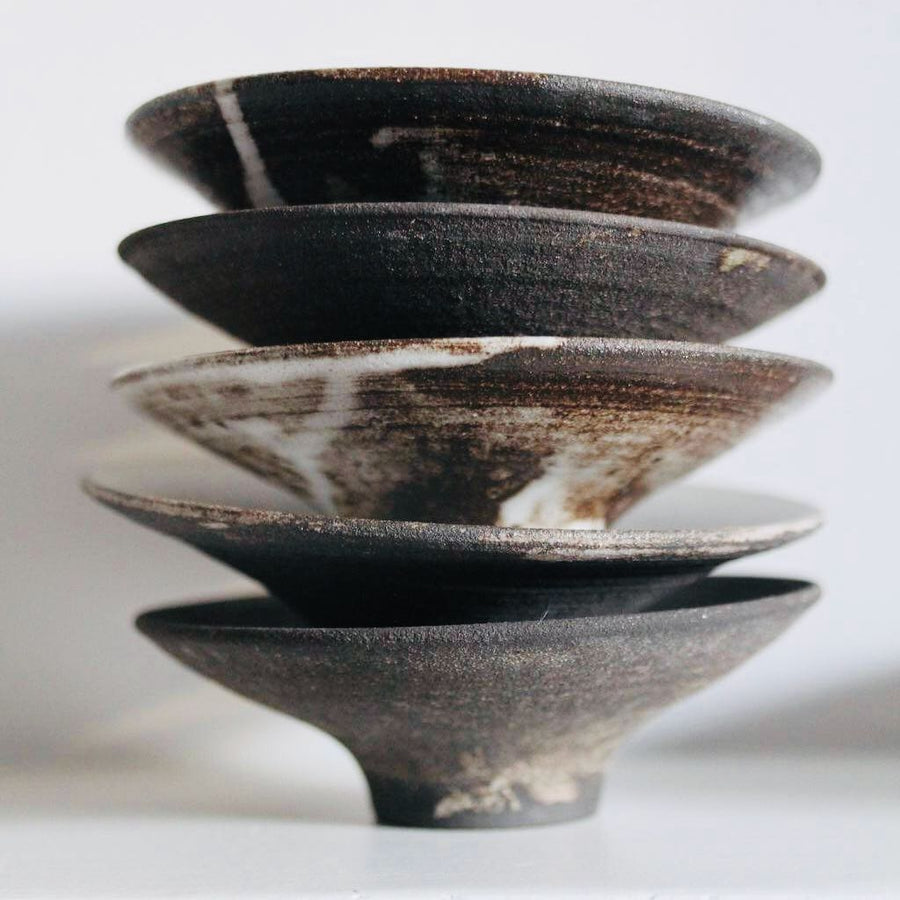 Incense Holder. Raw Black Stoneware Incense Bowl, Cloud Glaze.