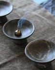 Blue Kumo Incense Chalice Holder. Artisan Made black stoneware