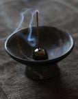 Blue Kumo Incense Chalice Holder. Artisan Made black stoneware