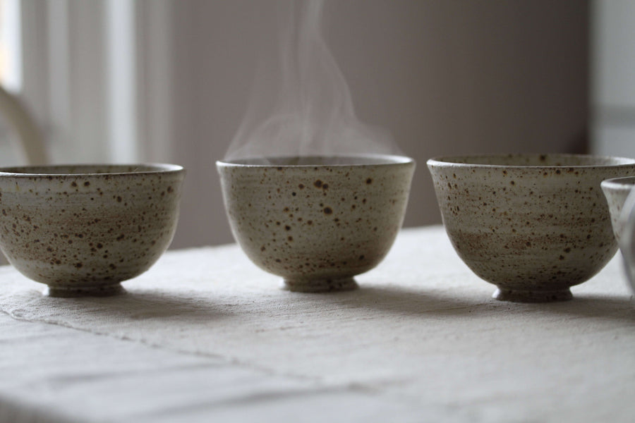 Tea Bowls, handmade stoneware, for Zen Tea Ceremony (ivory white)