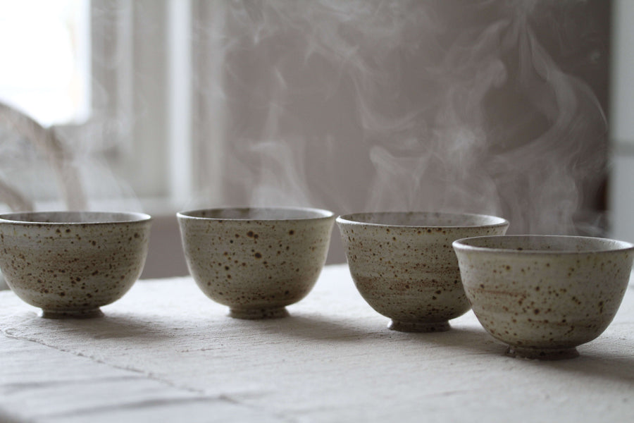 Tea Bowls, handmade stoneware, for Zen Tea Ceremony (ivory white)